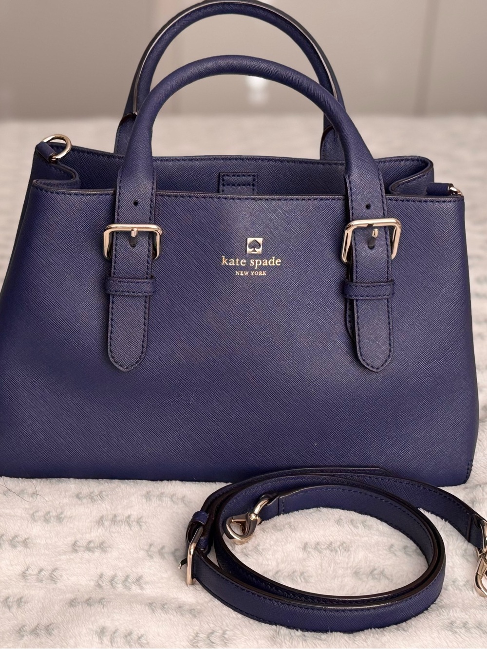 kate spade navy saffiano leather satchel with gold hardware